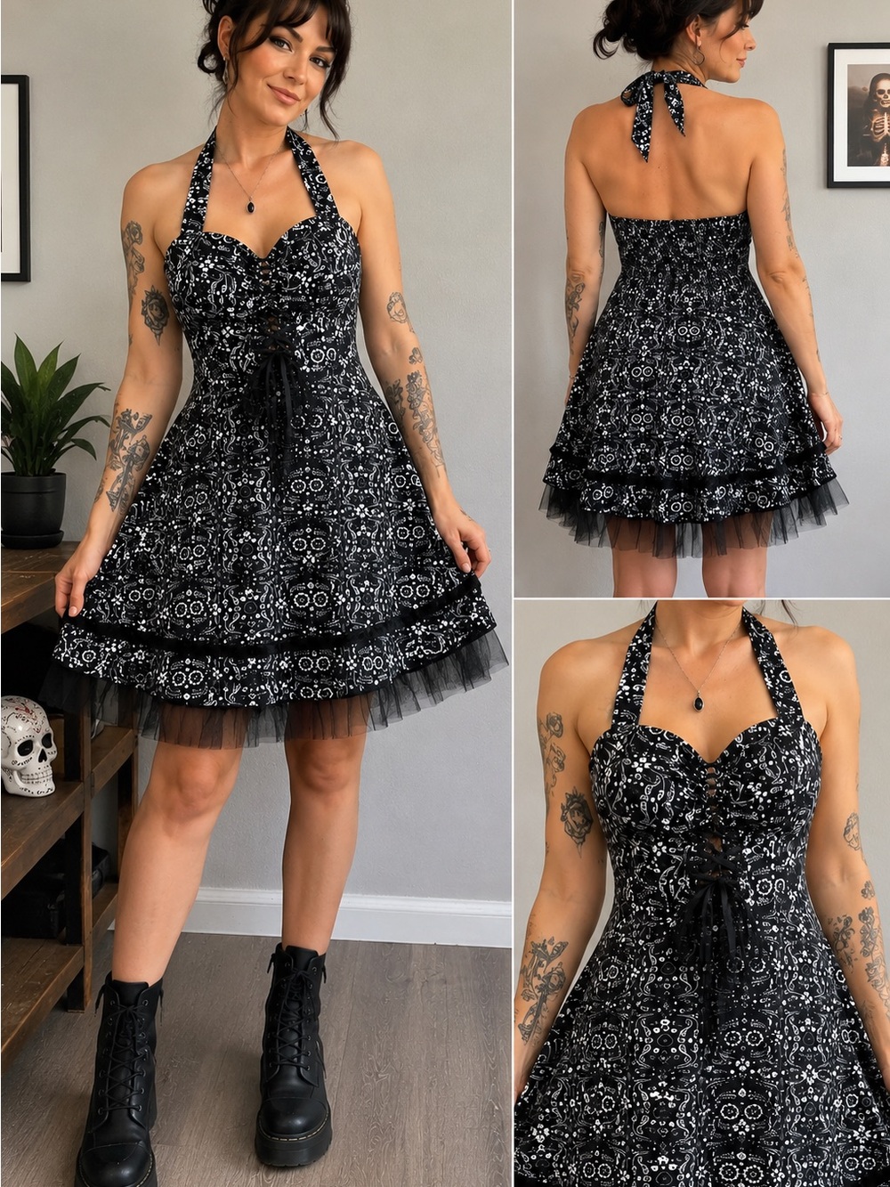 Book of Life Sugar Skull Halter Dress Goth Halloween Size 14 - Picture 5 of 5